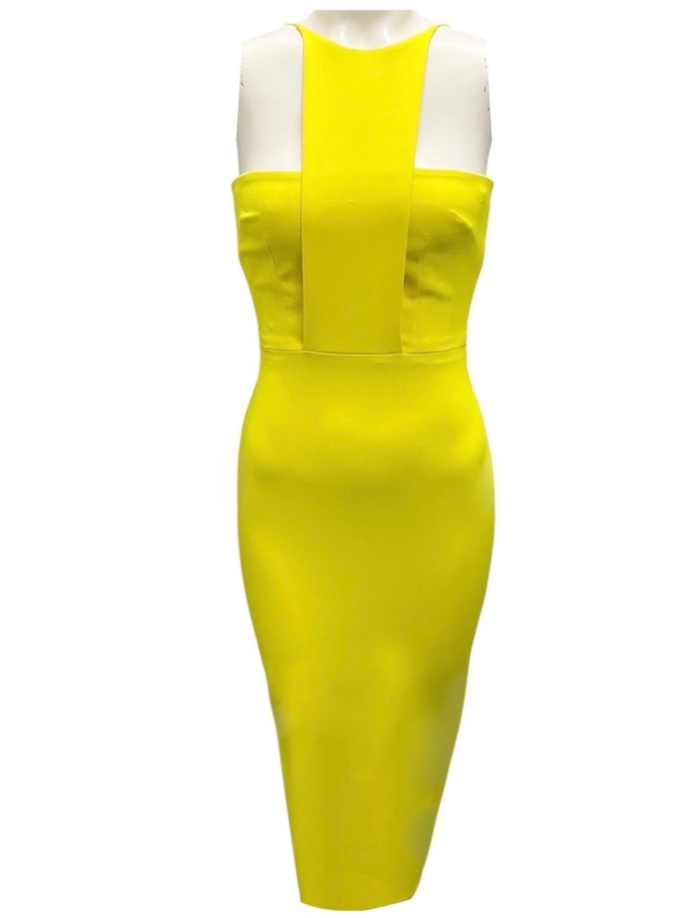 ALEX PERRY BRIGHT YELLOW CREPE MIDI DRESS